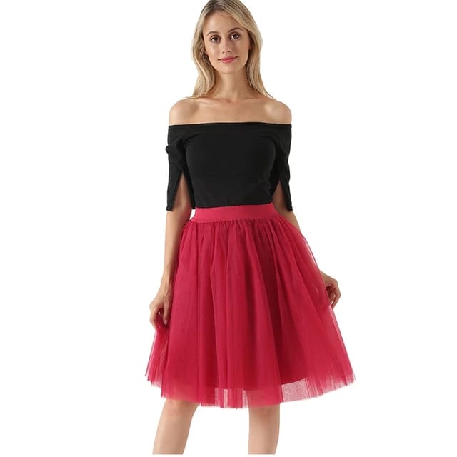 Mesh Tulle Mini Skirt - 5 Layers 60cm Princess Midi Tulle Skirt Pleated ...