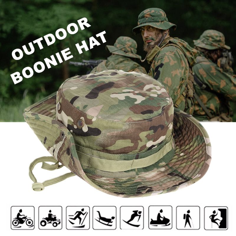 Men Women Wide Brim Bucket Cap Boonie Hat Hunting Fishing Army Military Camo Cap