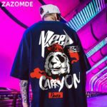 ZAZOMDE Hip hop tees shirt Panda print cotton short sleeve loose cool men T shirt casual o-neck Summer mens Punk tshirt Fashion