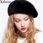 Xthree Winter Autumn women's Rabbit fur beret hat for girl knitted hat solid fashion taking the female boina