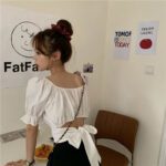 Vintage Blouse Backless Bowknot Puff sleeve Summer Ruffle Crop Tops Tee Shirt Solid color Draped Top 2022 Fashion