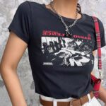 Harajuku Grunge Graphic Black Goth Punk 90s Vintage Slim Short Crop Top Streetwear Sexy Summer Harajuku Y2K Casual Women T-Shirt