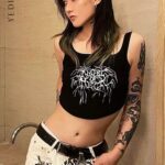 Yedinas Black Print Gothic Crop Top Tank Tops bm Style Sexy Summer Halter Top Punk Cami Cropped Feminino Clubwear 2022 Y2k