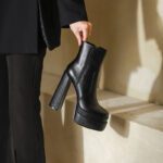 New Autumn Winter Platform Boots High Heels Back Zipper Black White Short Boots for Women Waterproof Gothic Shoes