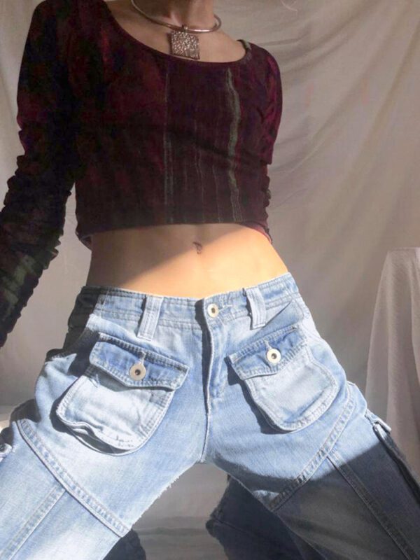 Women Low Waisted Y2K Grunge Baggy Jeans Harajuku Cute Cargo Pants