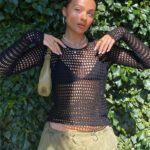 Cuteandpsycho See-through Backless Fishnet Tops Y2K Summer Solid Vintage Smock Outfits Beach Style Chic Fashion Hollow Out Tees