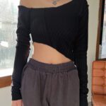 Seeslim Irregular One Shoulder Crop Tops See Through Long Sleeve T-shirts Grunge Designer Clothes Sexy Slim Streetwear 2022 Tees