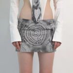 Y2K Graphic Print Pencil Skirt Harajuku High Waist Wrap Bodycon Mini Skirt E-girl Gothic Grunge Dark Academia Emo Alt Clothes