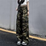 Vintage Camouflage Women Cargo Pants Summer Loose High Waist Harajuku Wide Leg Pants Fashion Korean Streetwear Straight Trousers