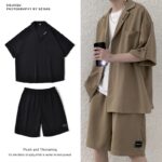 Korean Men's Set Suit Jacket and Shorts Solid Thin Short Sleeve Top Matching Bottoms Summer Fashion Oversized Man Clothing