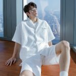 White Black Shirts Shorts Set Summer Tracksuit Male Clothing Korean Fashion Streetwear Shopping Party Brand Trend Men's Suit