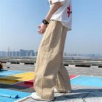 Spring Cotton Wide Leg Pants Men Fashion Solid Color Casual Pants Men Streetwear Korean Loose Straight Pants Mens Trousers S-5XL