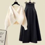 Large Size Women's Spring Suit Women's 2023 New Cover Slim Sweater and Long Skirt Two-piece Set