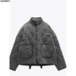 2023 ZA Women's Cotton Coat Winter Fashion Pocket Drawstring Warm Vintage Long Sleeve Zipper Female Outerwear Tops Jacket